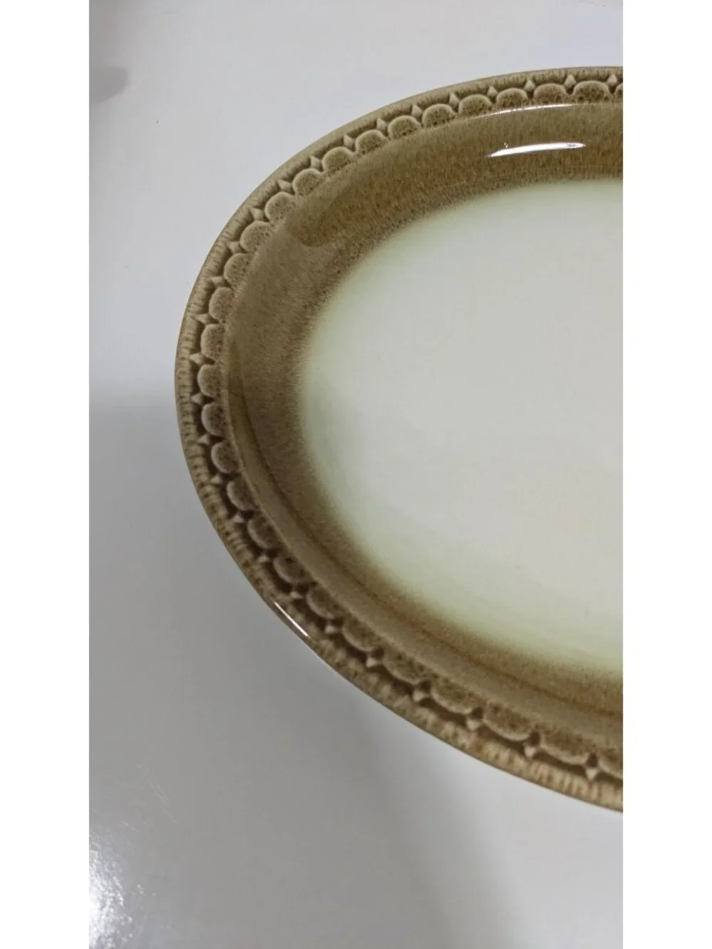 Syracuse China Oval Dinner Plate Brown Gradient Scalloped Edge Vintage USA Cinna